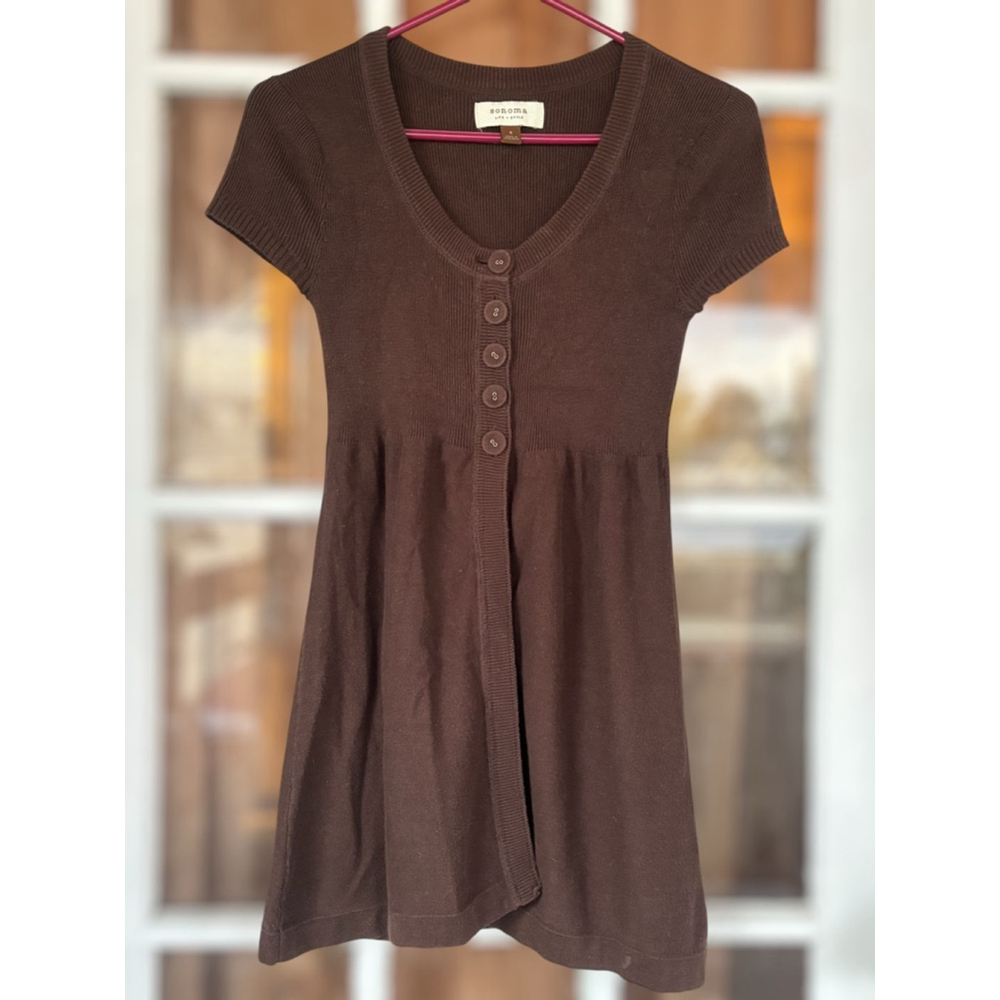 Sonoma Women's Small Brown Tight Knit Short Sleeved Half Button Y2K Cardigan - Picture 10 of 10
